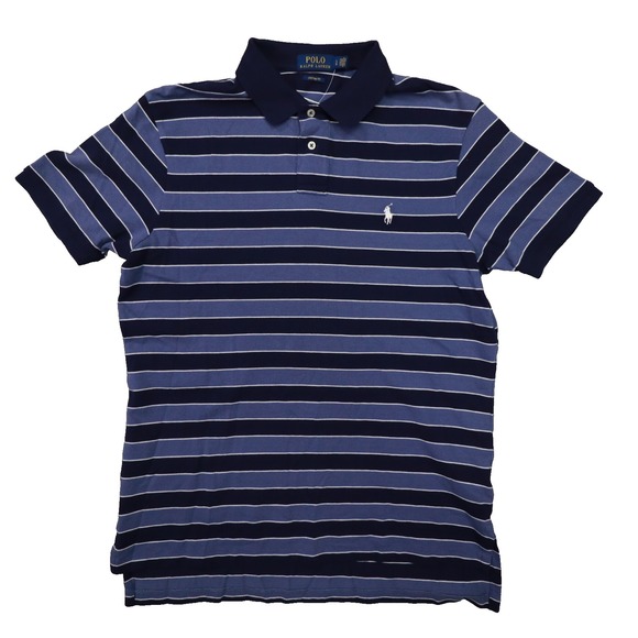 Polo Ralph Lauren Custom Fit Blue Striped Short Sleeve Polo Shirt size Large NWT - Picture 1 of 9